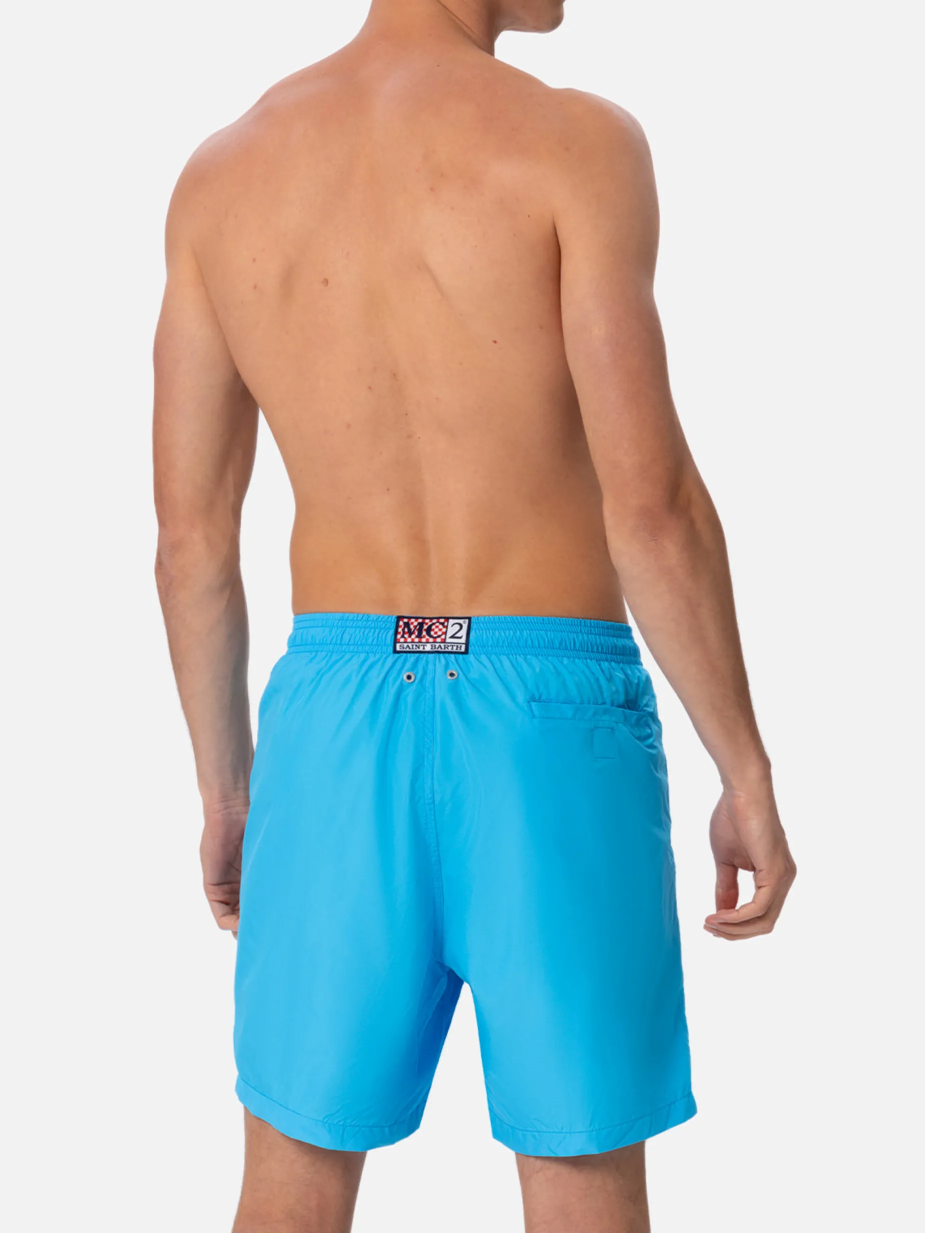 Aquablaue Badeshorts für Herren aus leichtem Stoff Lighting Pantone | PANTONE-SONDERAUSGABE