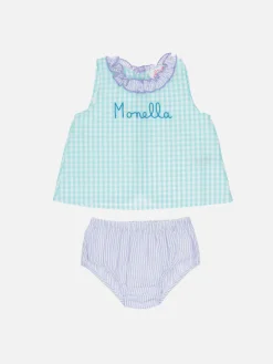 Baby-Gingham-Baumwollkleid Abbie mit Oberteil und Pumphose