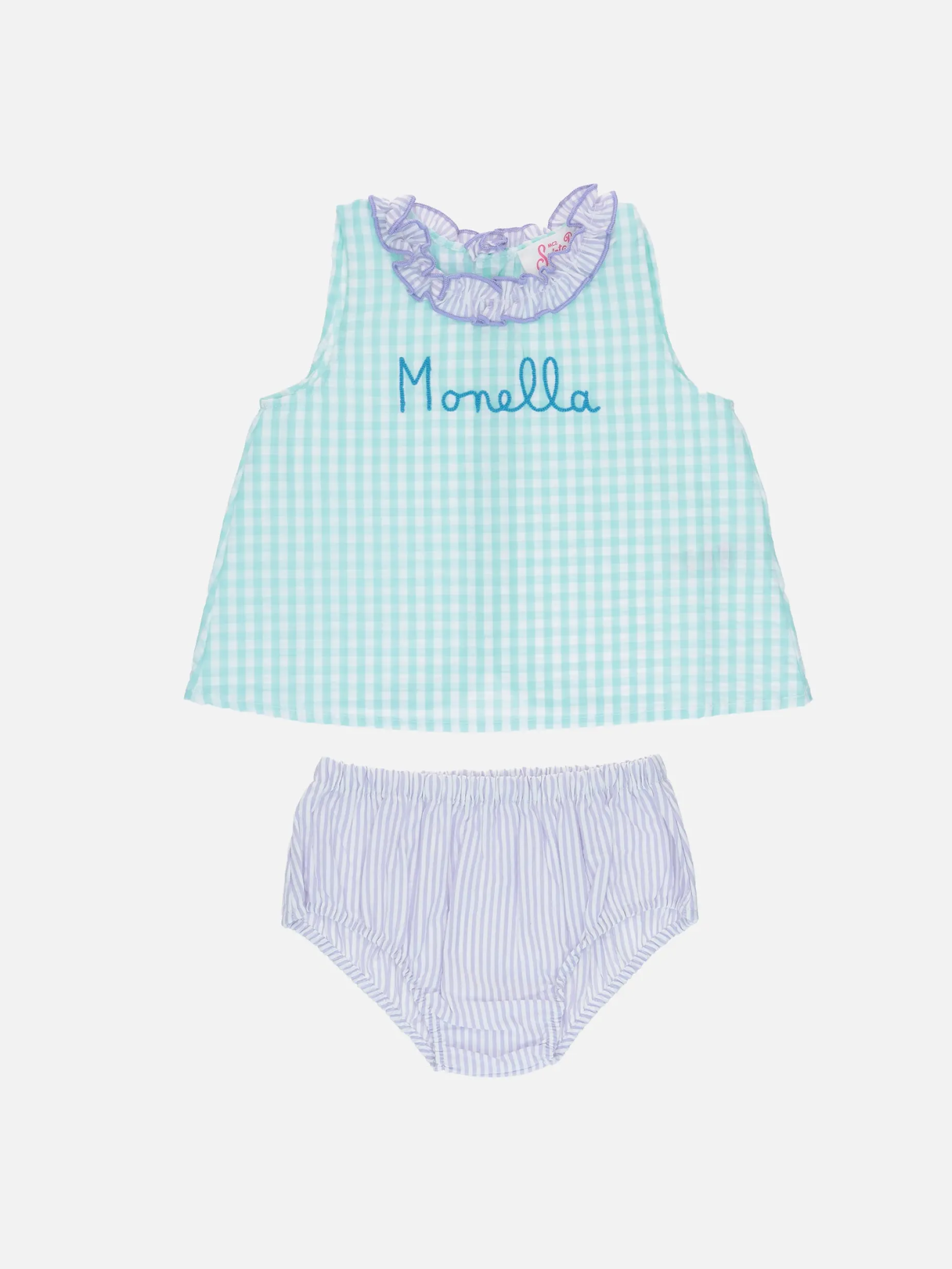 Baby-Gingham-Baumwollkleid Abbie mit Oberteil und Pumphose