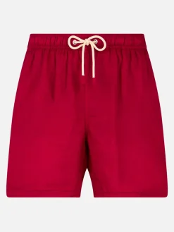 Badeshorts aus bordeauxrotem Leinen für Herren