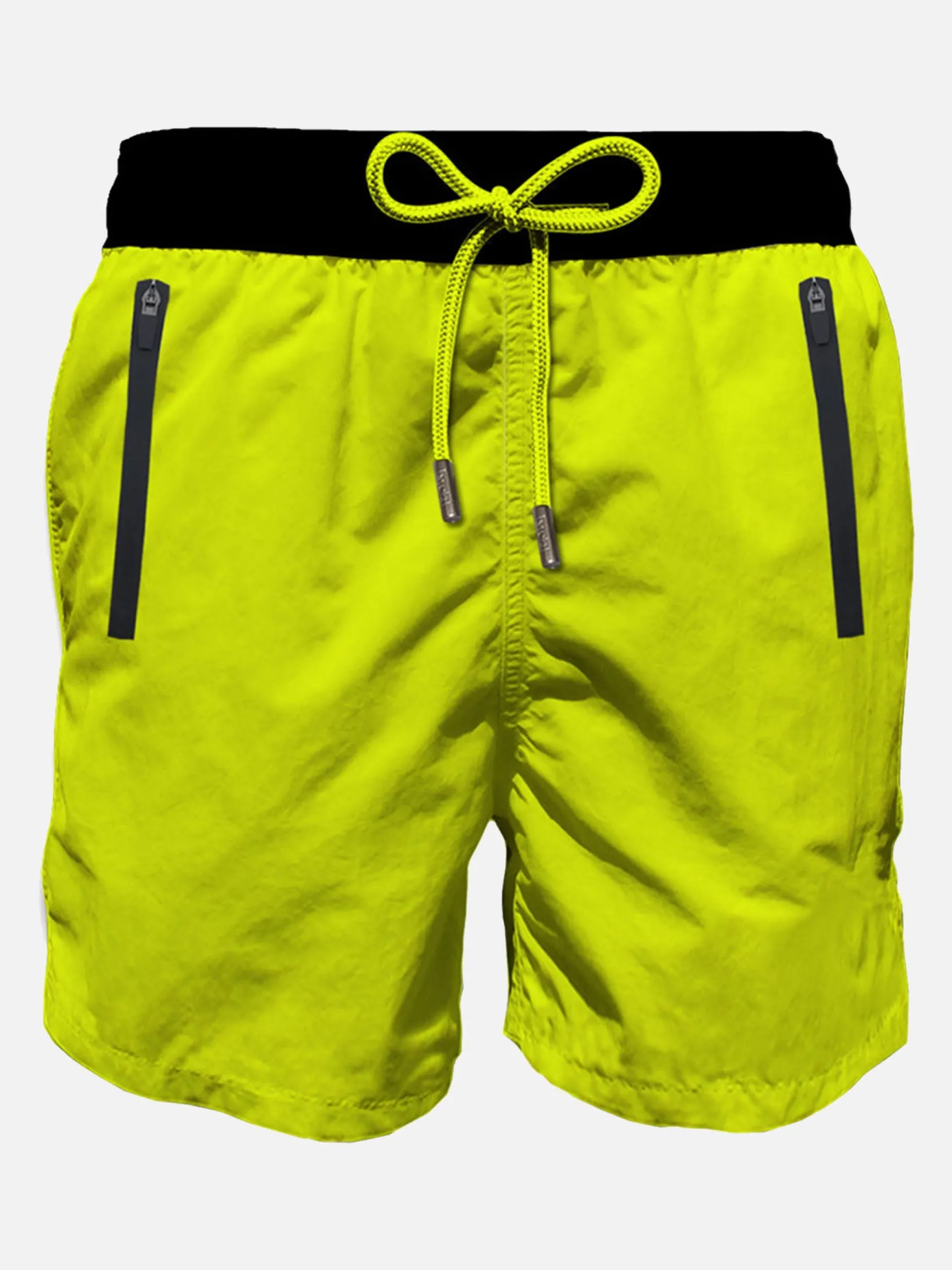 Badeshorts aus hellem, fluogelbem Stoff mit Reißverschluss