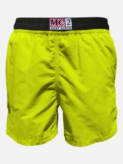 Badeshorts aus hellem, fluogelbem Stoff mit Reißverschluss