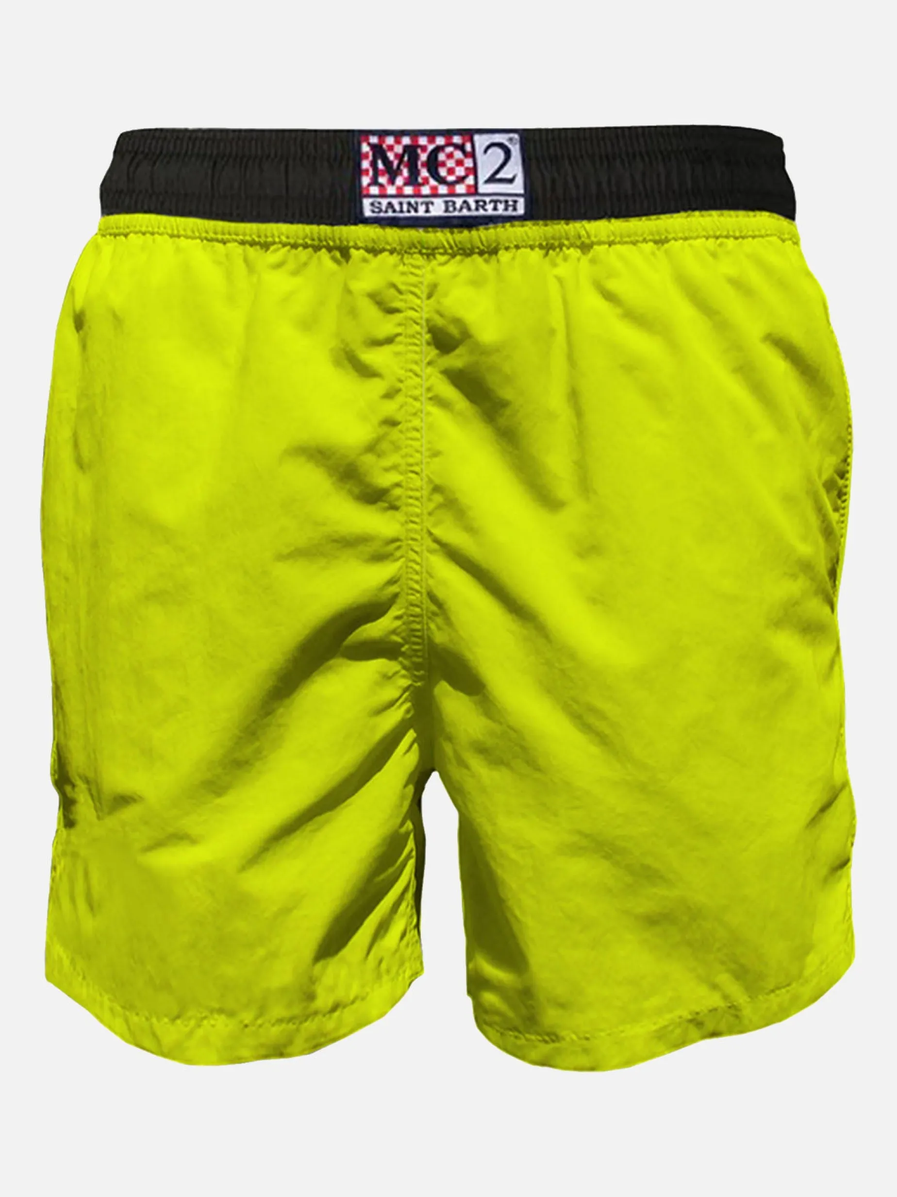 Badeshorts aus hellem, fluogelbem Stoff mit Reißverschluss