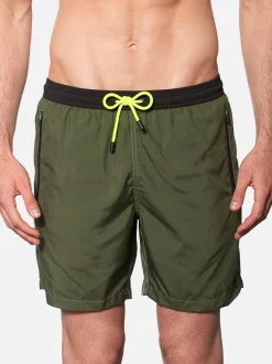 Badeshorts aus hellem, militärgrünem Stoff mit Reißverschluss