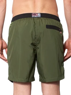 Badeshorts aus hellem, militärgrünem Stoff mit Reißverschluss