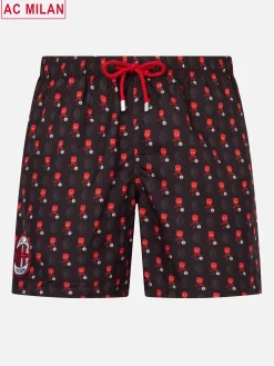 Badeshorts aus leichtem Stoff für Herren mit Milan-Logo-Aufdruck und Patch | AC MILAN SPECIAL EDITION