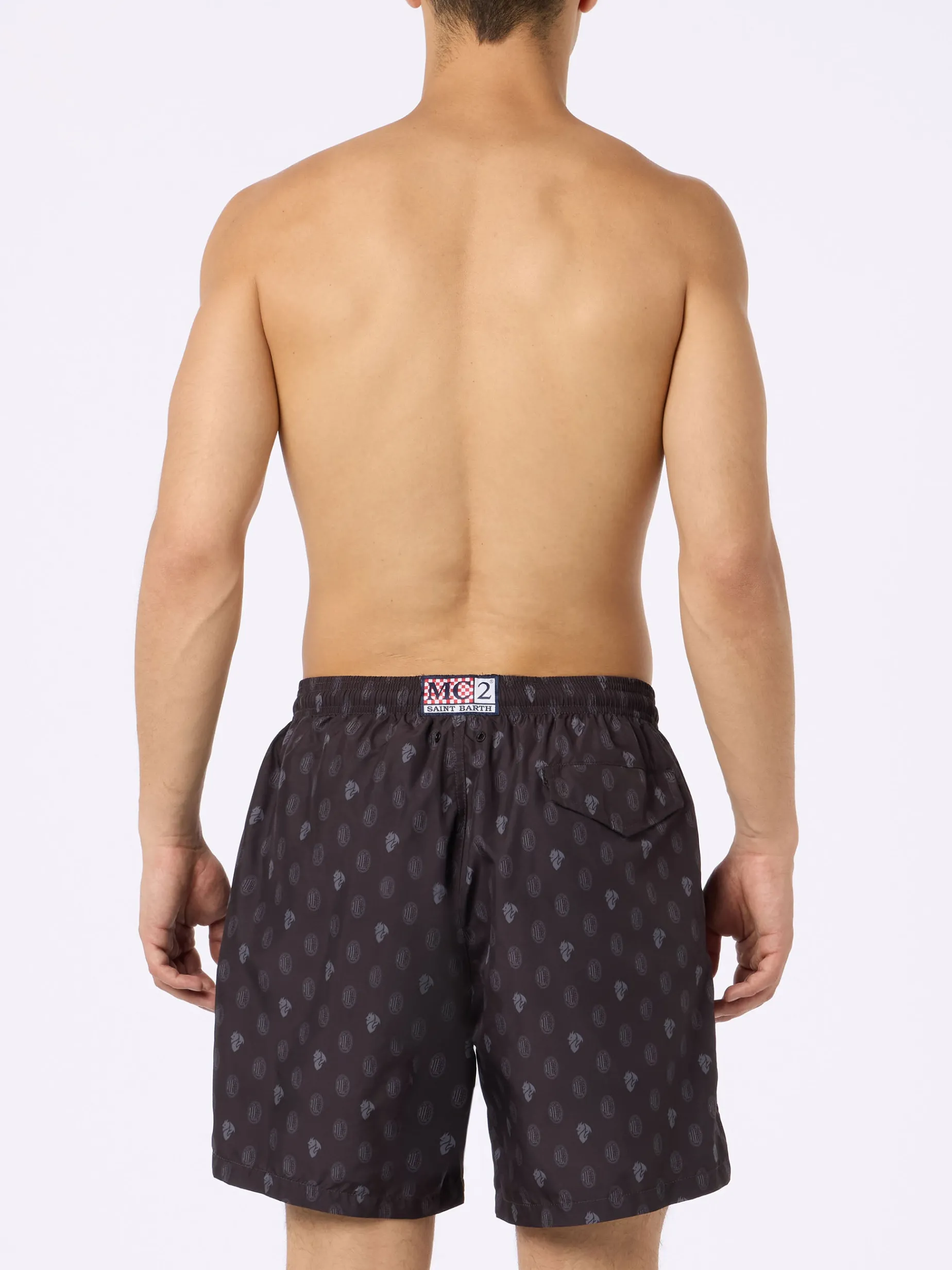 Badeshorts aus leichtem Stoff für Herren mit Milan-Logo-Aufdruck und Patch | AC MILAN SPECIAL EDITION
