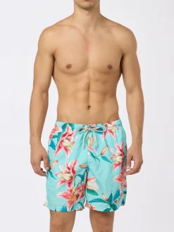 Badeshorts für Herren aus leichtem Stoff „Lighting“ mit tropischem Blumen-Print