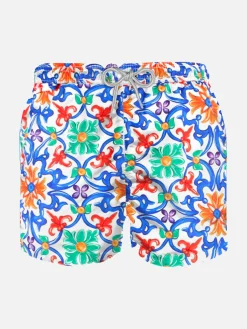 Badeshorts für Jungen aus leichtem Stoff mit Majolika-Print