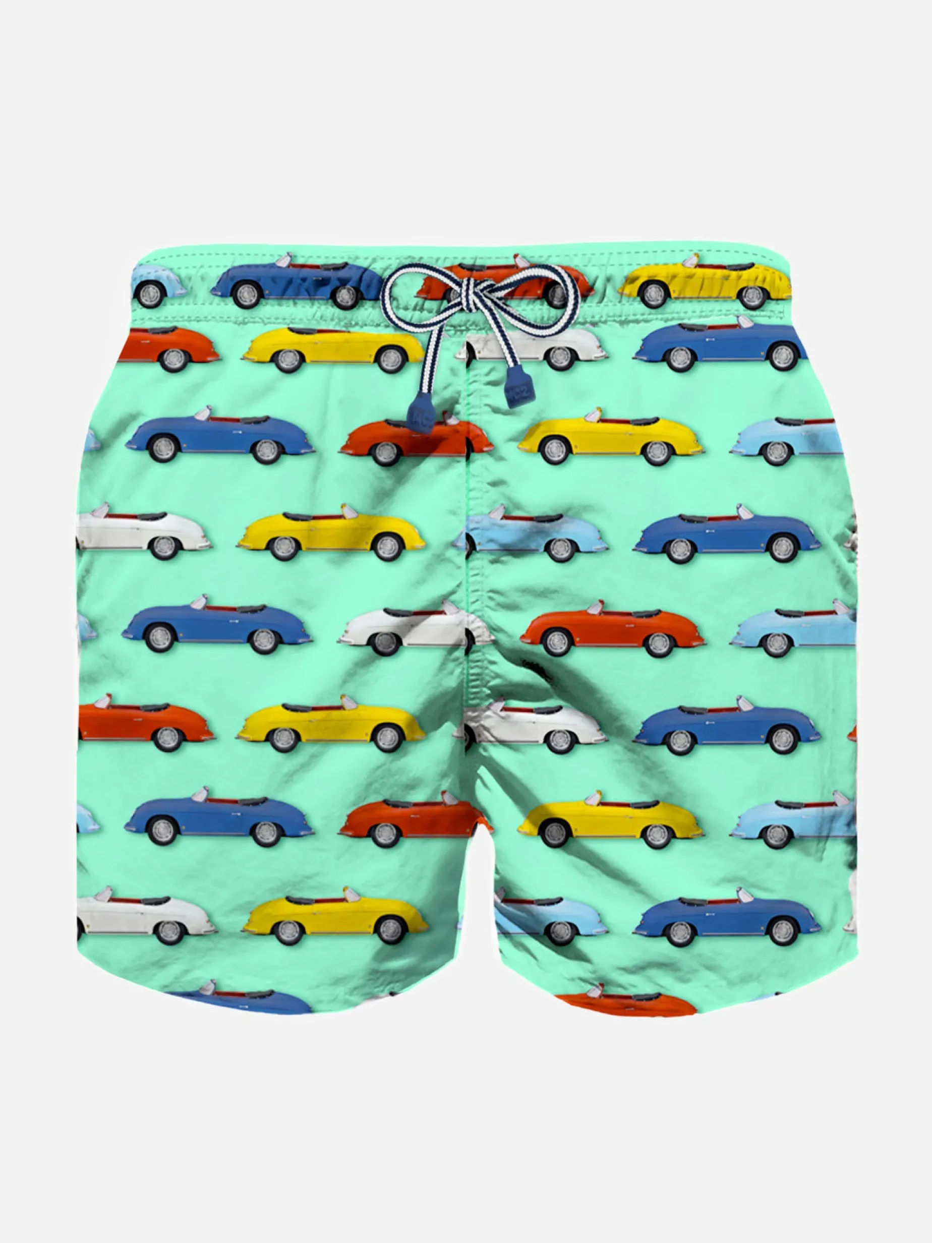 Badeshorts für Jungen aus leichtem Stoff mit mehrfarbigem Autodruck