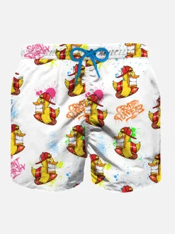 Badeshorts für Jungen aus leichtem Stoff mit Crypto-Enten-Print | CRYPTO PUPPETS SONDERAUSGABE