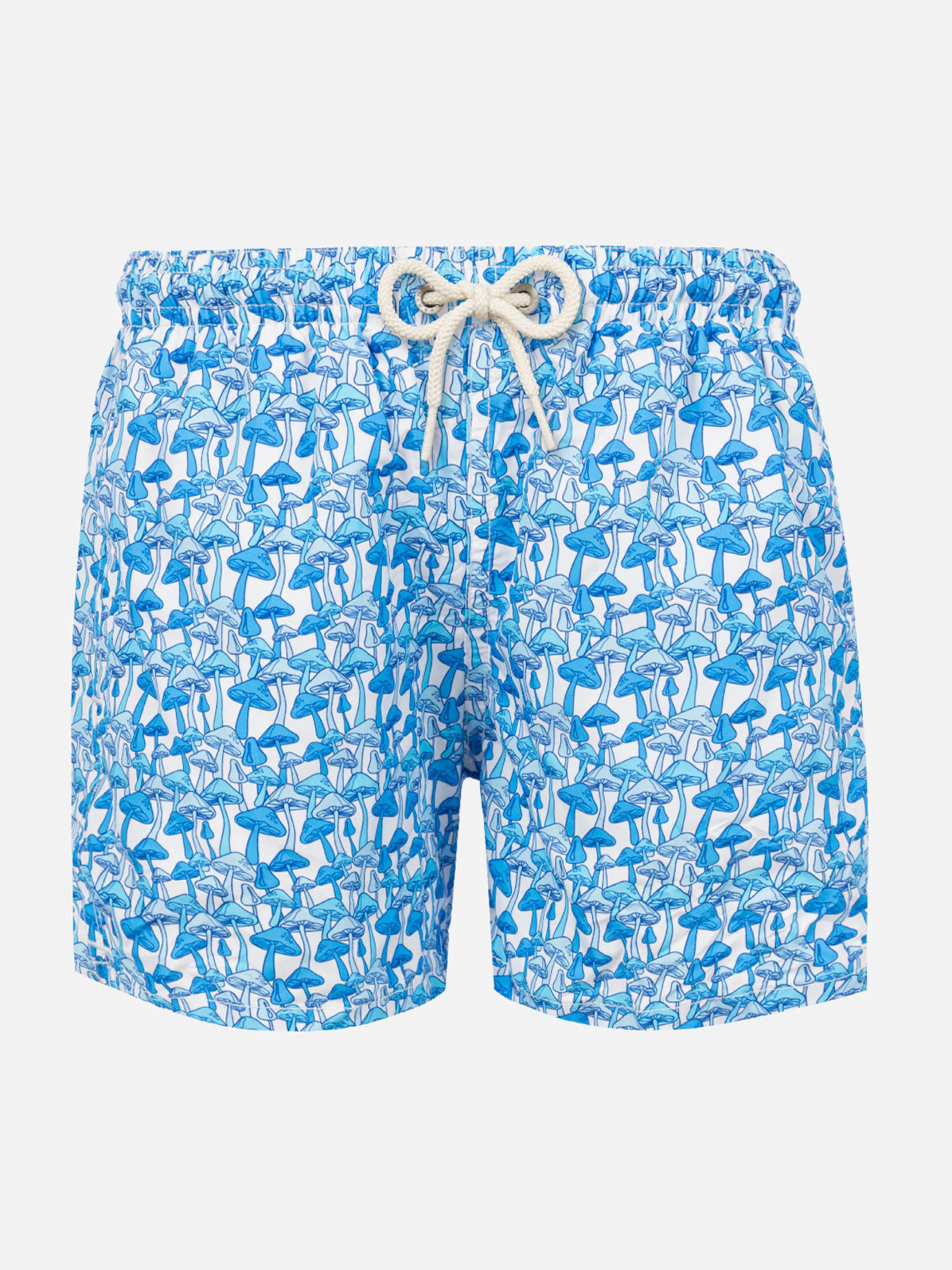 Badeshorts für Jungen aus leichtem Stoff mit hellblauem Pilzdruck