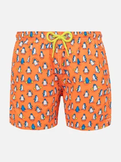 Badeshorts für Jungen aus leichtem Stoff mit Pinguin-Aufdruck
