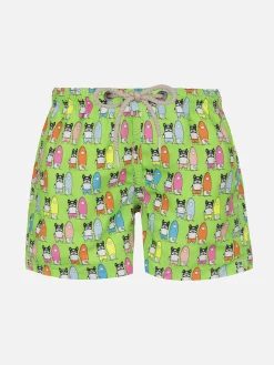 Badeshorts für Jungen aus leichtem Stoff von Jean Lighting mit Surfer-Dogs-Print
