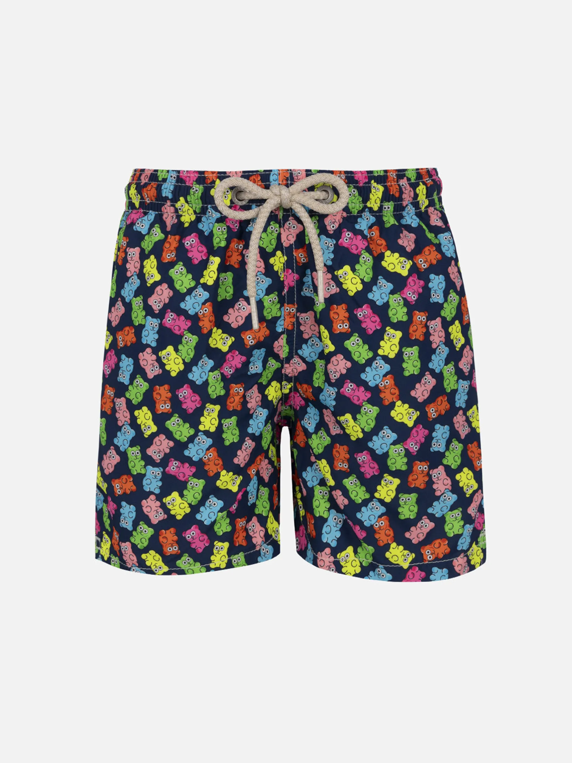 Badeshorts für Jungen aus leichtem Stoff von Jean Lighting mit Bonbonbären-Aufdruck