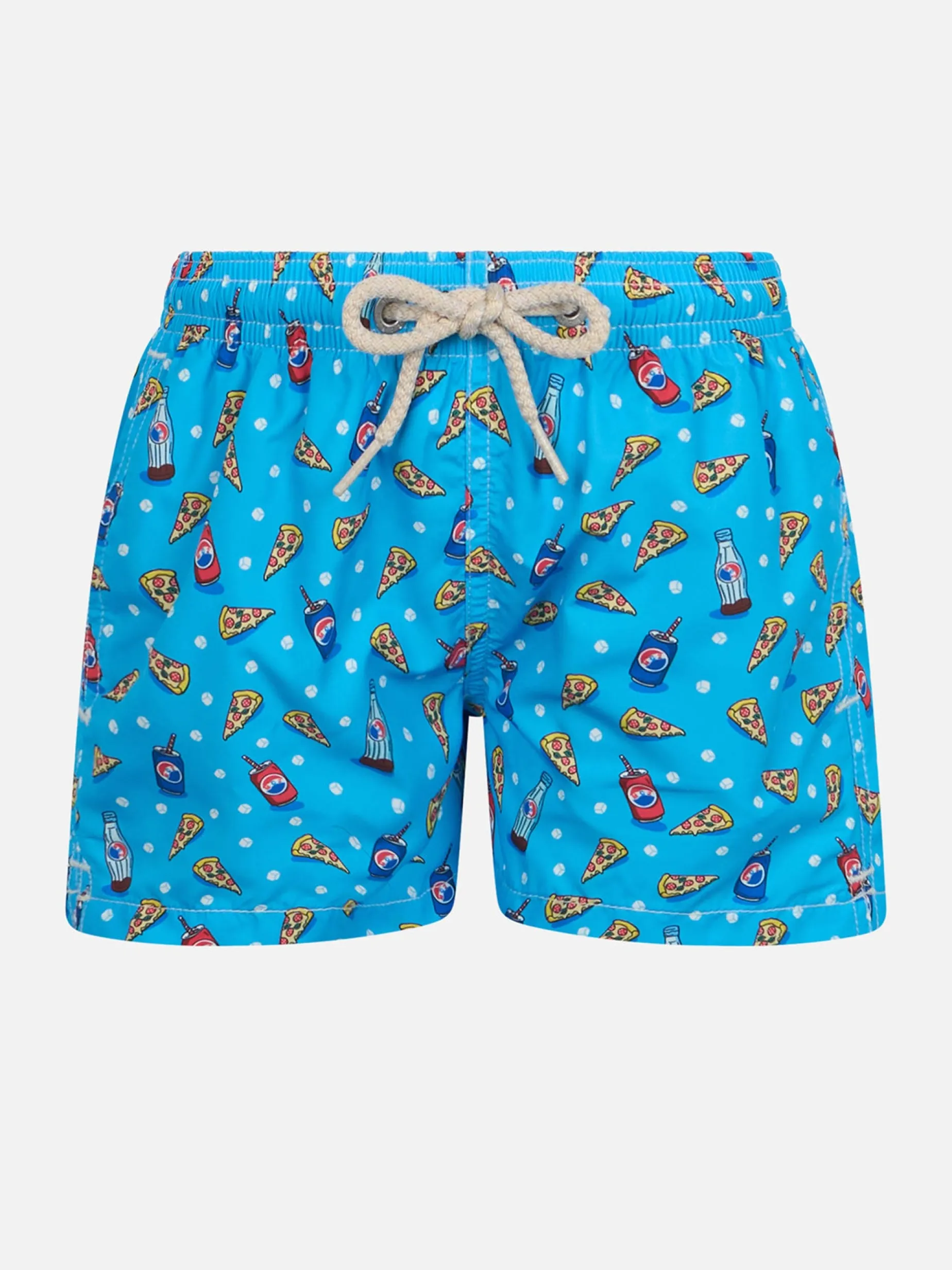 Badeshorts für Jungen aus leichtem Stoff von Jean Lighting mit Pizza-Aufdruck