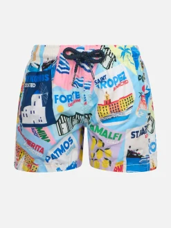 Badeshorts für Jungen aus leichtem Stoff von Jean Lighting mit Postkartendruck