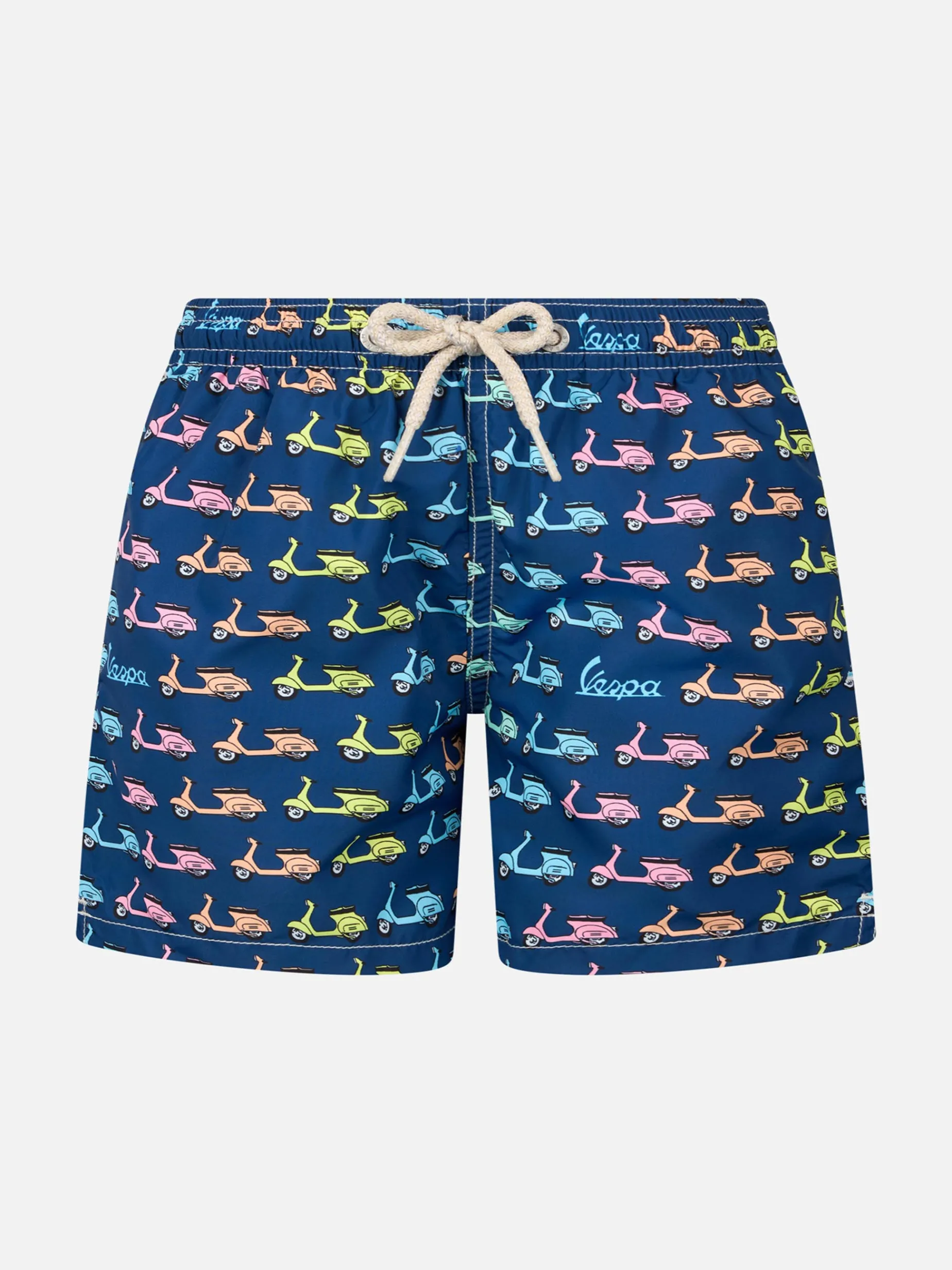 Badeshorts für Jungen aus leichtem Stoff Jean Lighting mit Vespa-Aufdruck | VESPA-SONDEREDITION