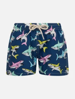 Badeshorts für Jungen aus leichtem Stoff von Jean Lighting mit Hai-Aufdruck
