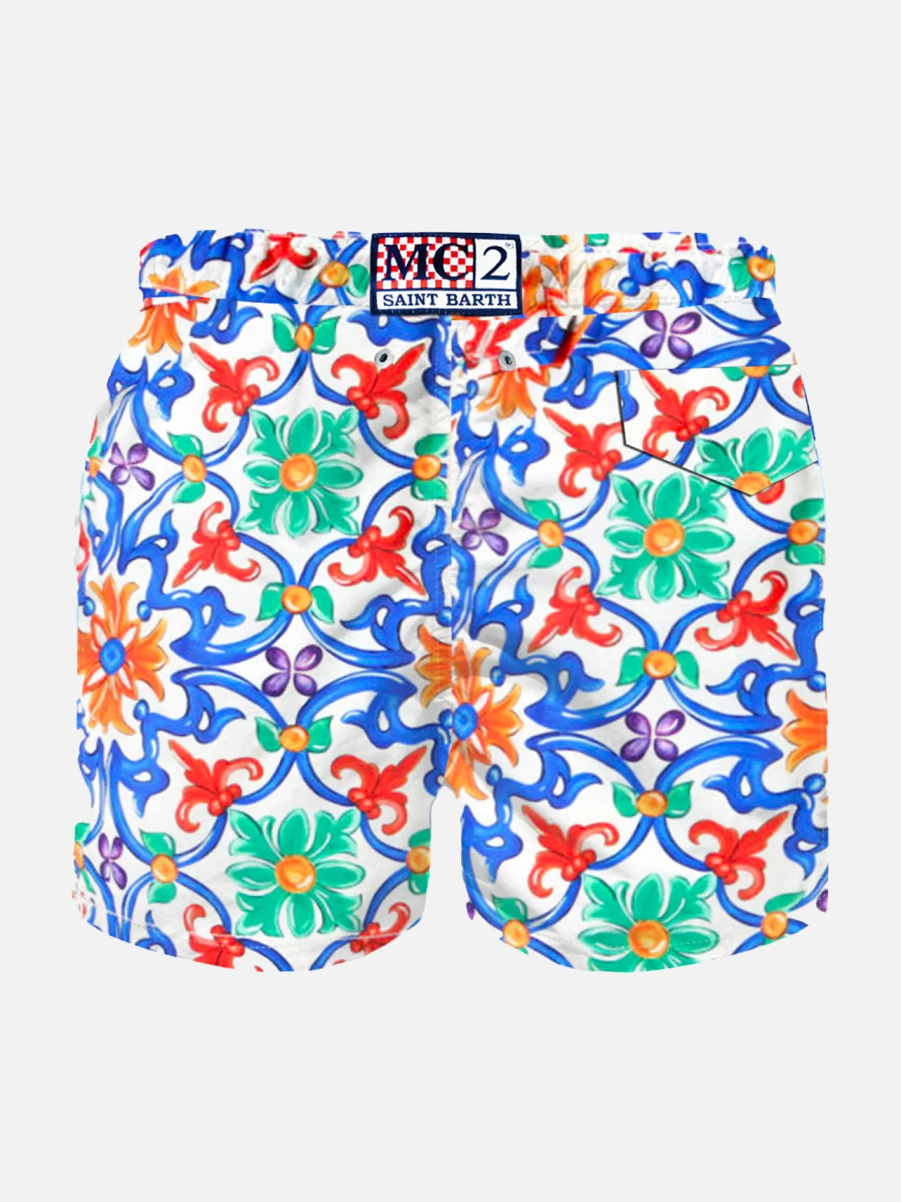 Badeshorts für Jungen aus leichtem Stoff mit Majolika-Print