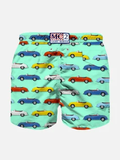 Badeshorts für Jungen aus leichtem Stoff mit mehrfarbigem Autodruck