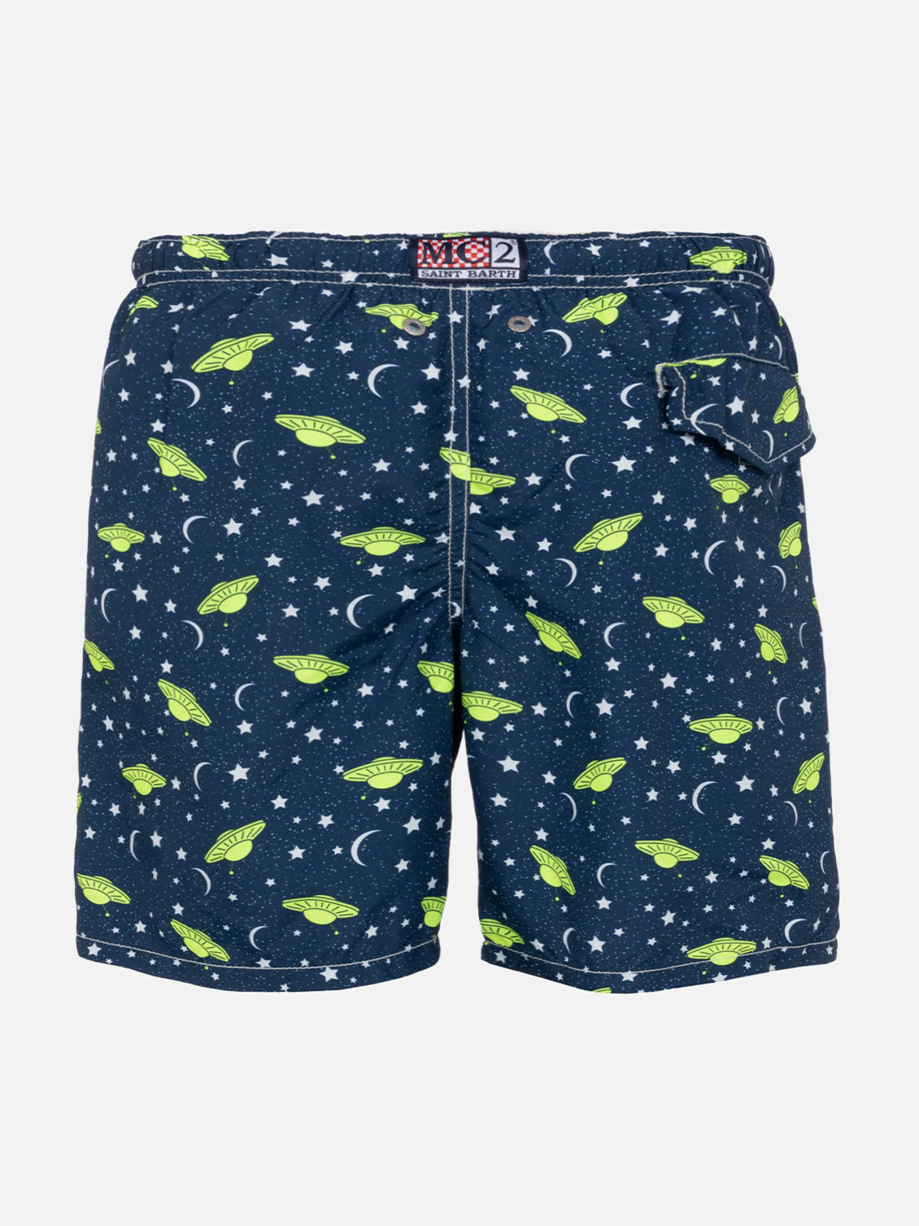Badeshorts für Jungen aus leichtem Stoff mit UFO-Aufdruck