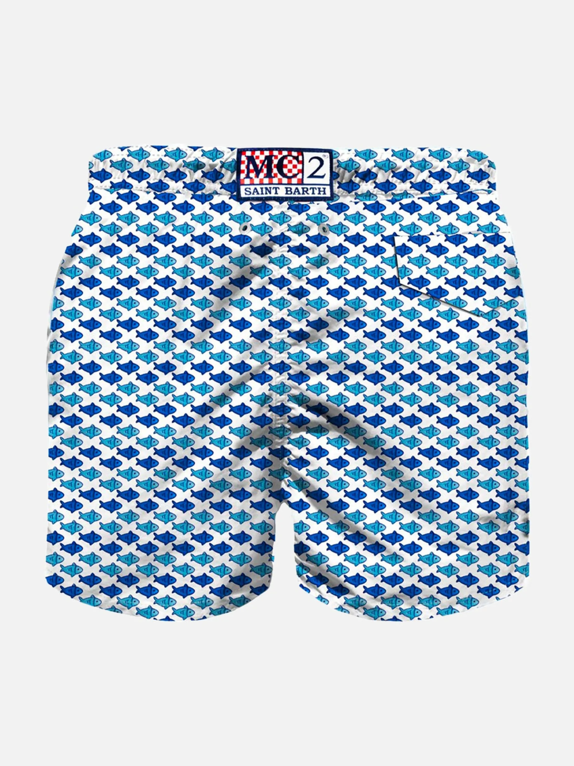 Badeshorts für Jungen aus leichtem Stoff mit Fischaufdruck