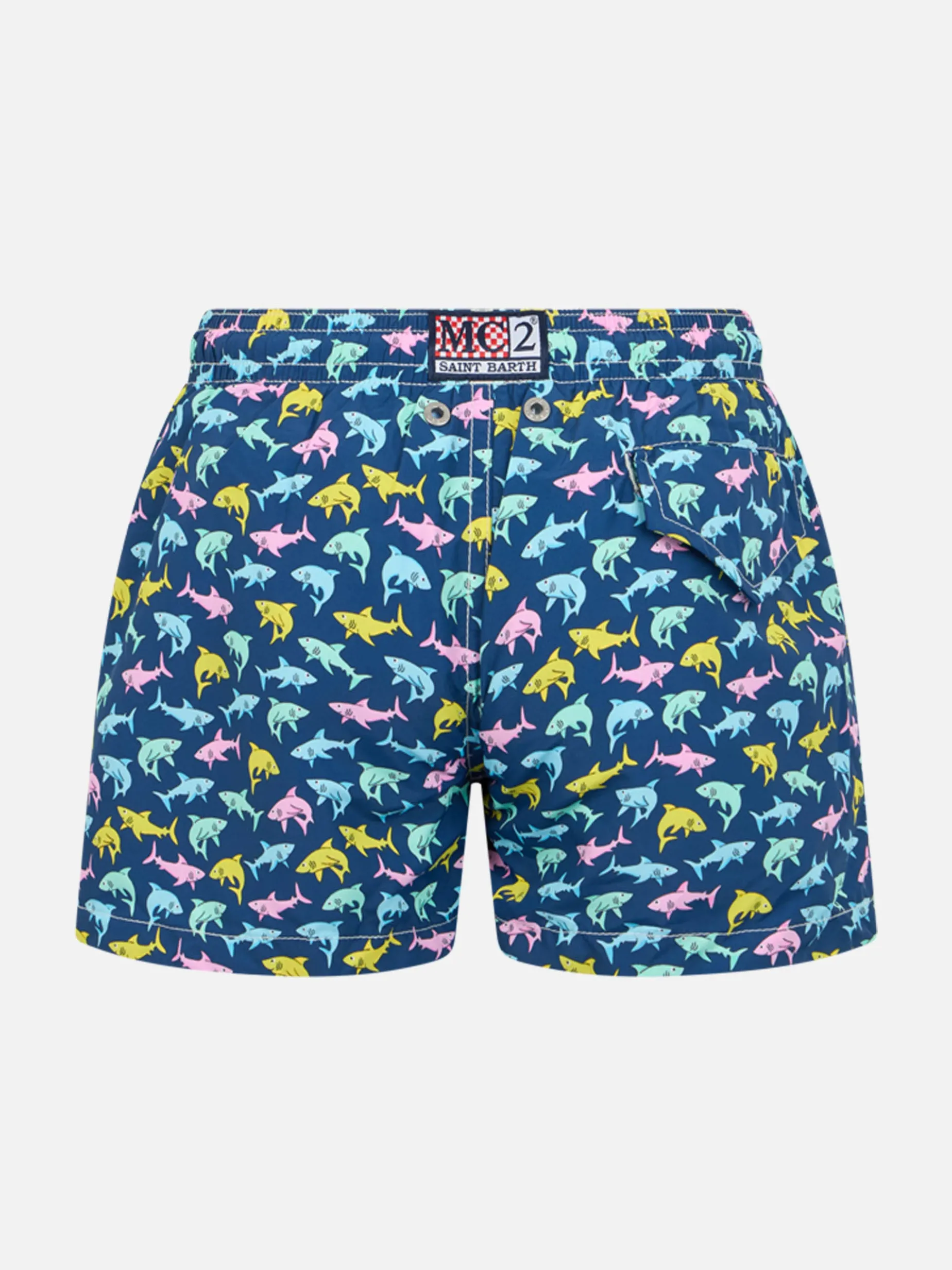 Badeshorts für Jungen aus leichtem Stoff von Jean Lighting mit Hai-Aufdruck
