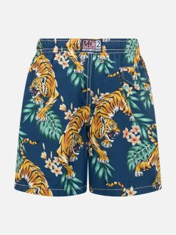 Badeshorts für Jungen aus leichtem Stoff Jean Lighting mit tropischem Aufdruck