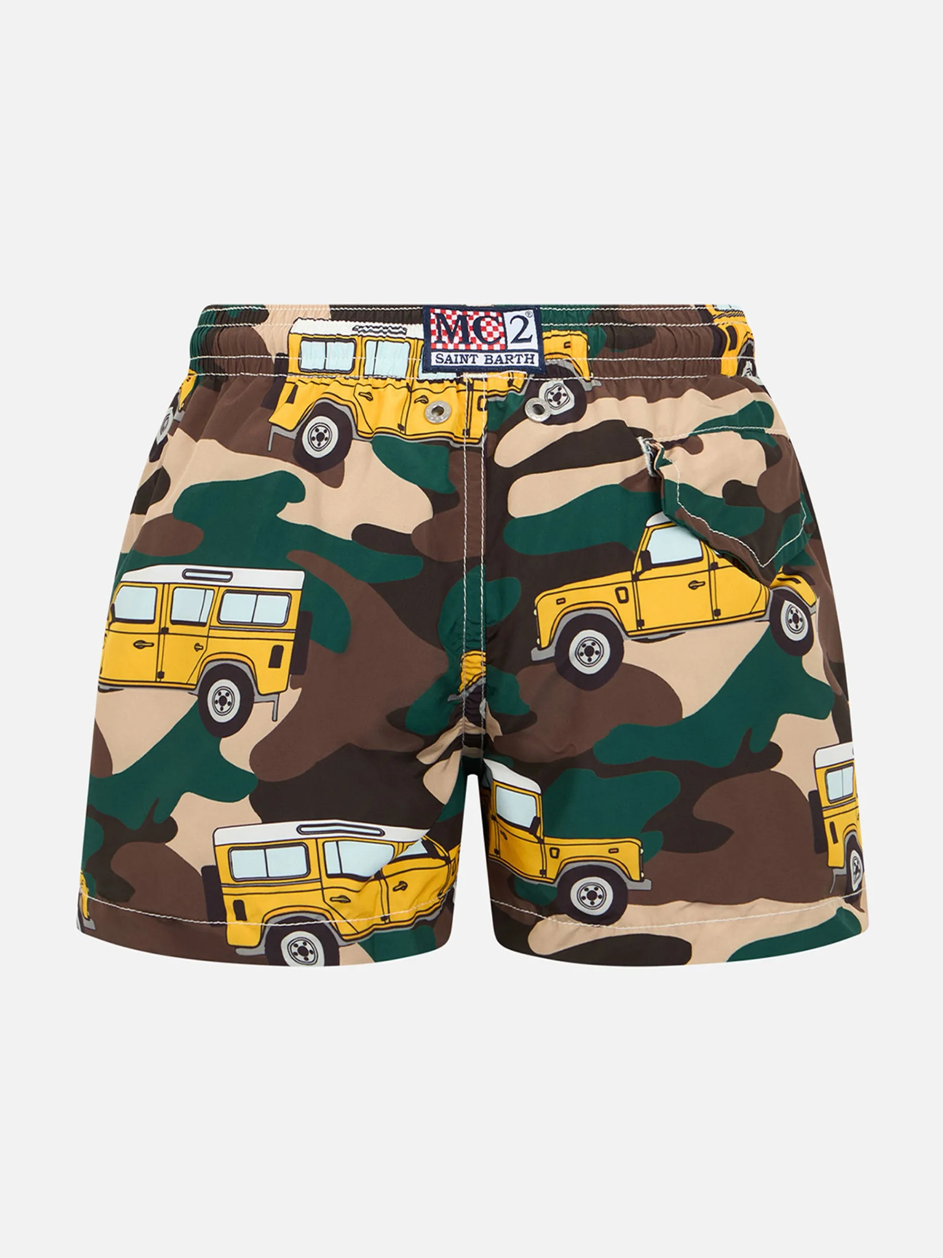 Badeshorts für Jungen aus leichtem Stoff von Jean Lighting mit Aufdruck „Offroad-Auto“.