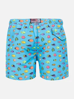Badeshorts für Jungen aus leichtem Stoff mit Fischdruck