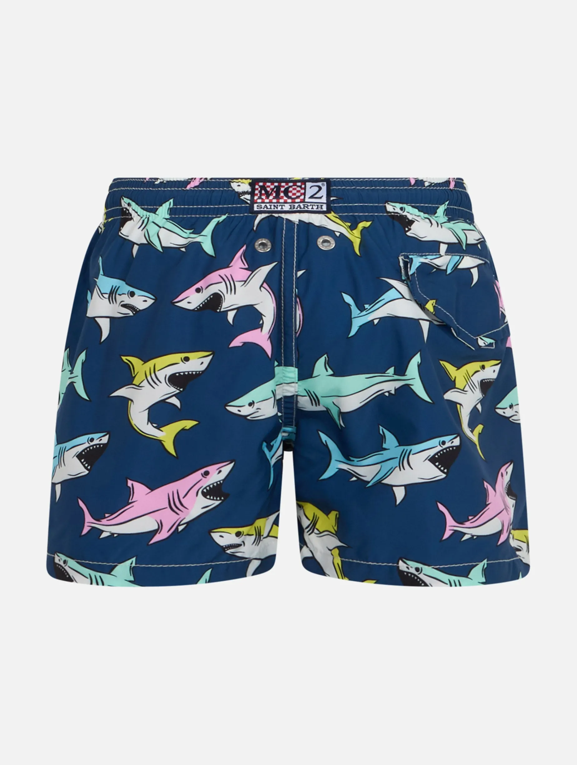 Badeshorts für Jungen aus leichtem Stoff von Jean Lighting mit Hai-Aufdruck