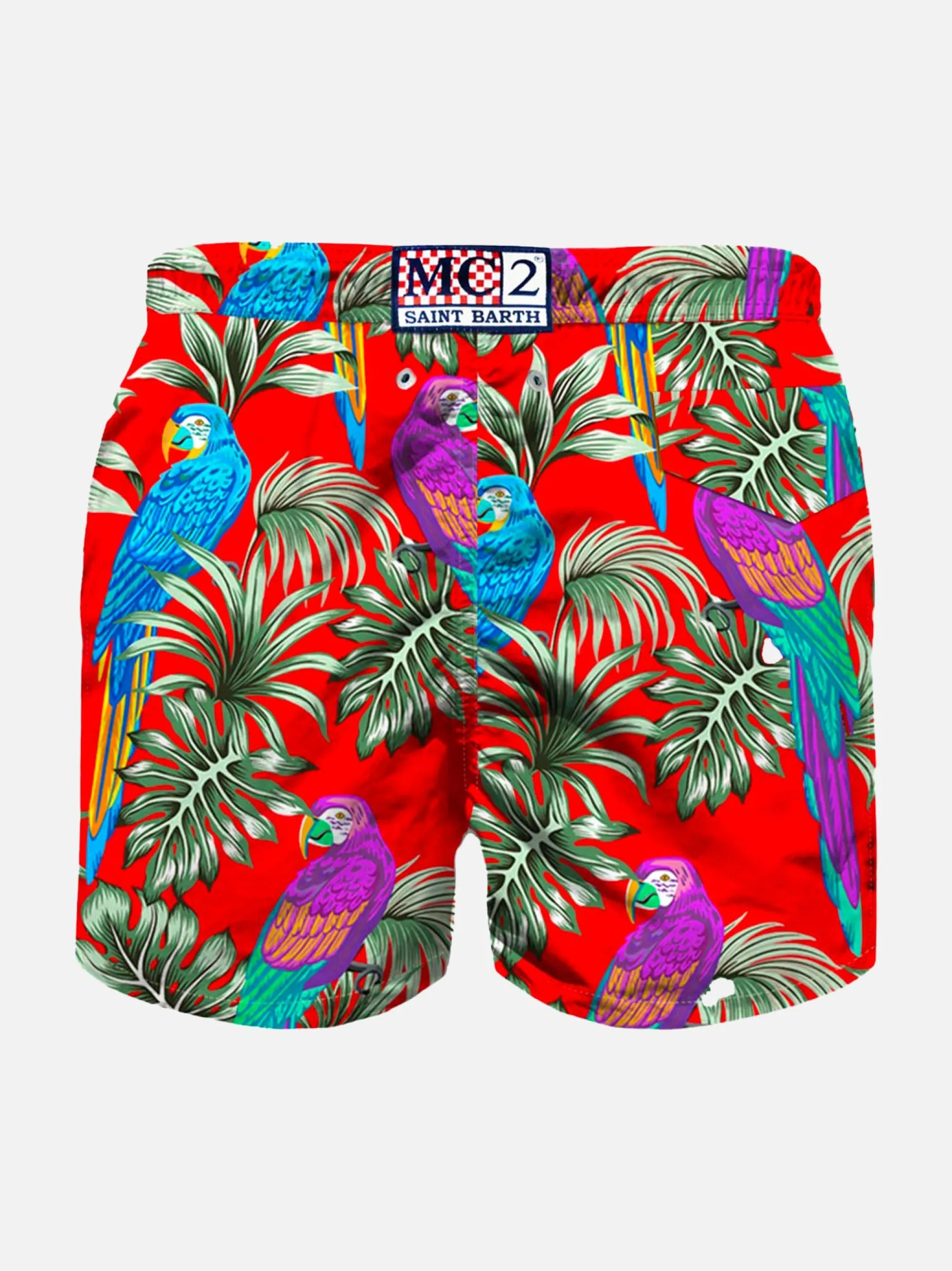 Badeshorts für Jungen aus leichtem Stoff mit Papageien-Print