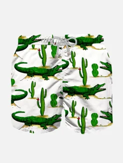 Badeshorts für Jungen mit Krokodil- und Kaktus-Print