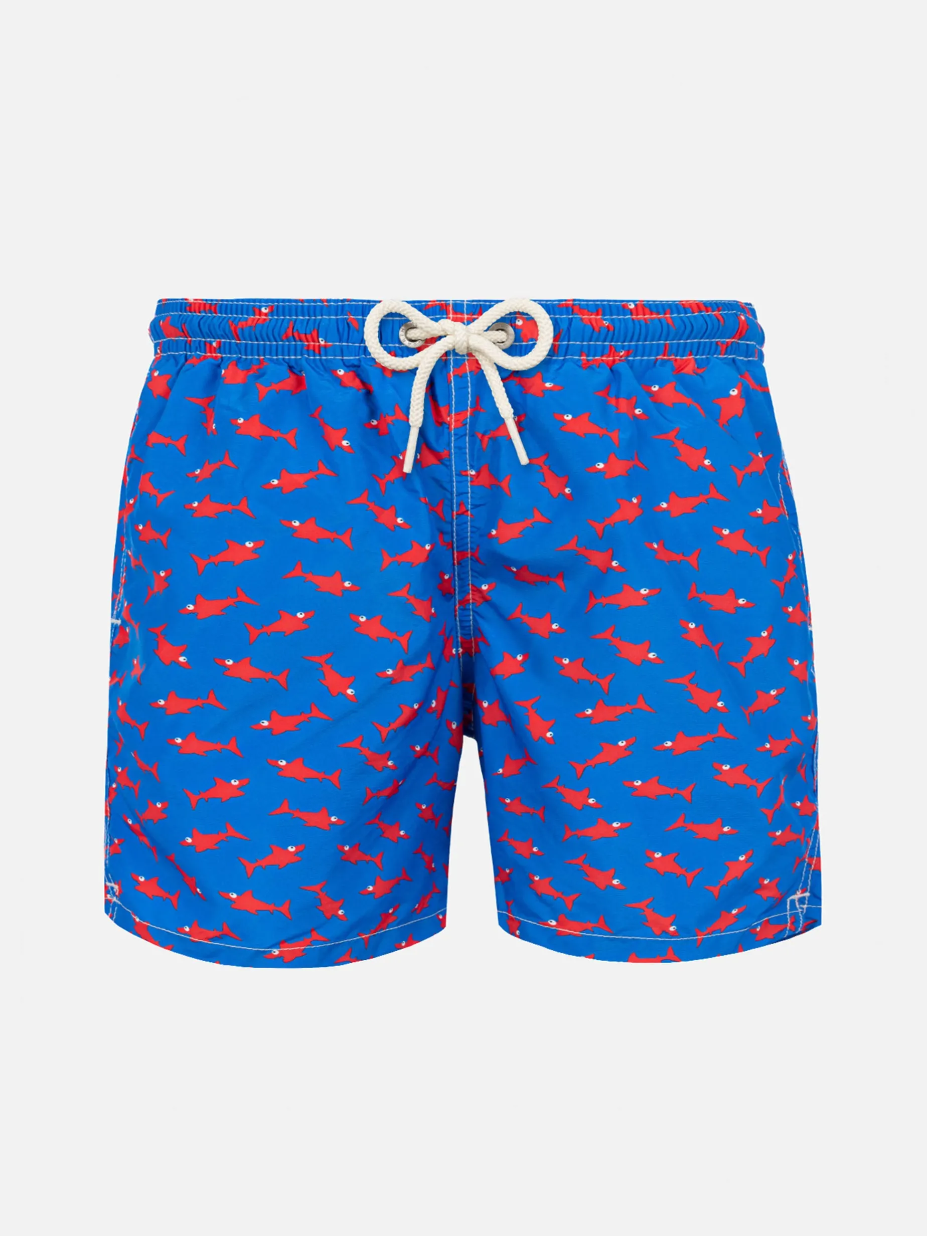 Badeshorts für Jungen mit rotem Hai-Aufdruck