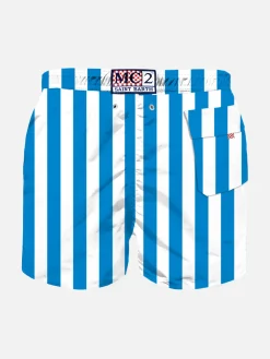 Badeshorts für Jungen mit weißen und blauen Streifen