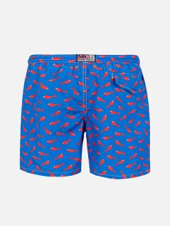 Badeshorts für Jungen mit rotem Hai-Aufdruck