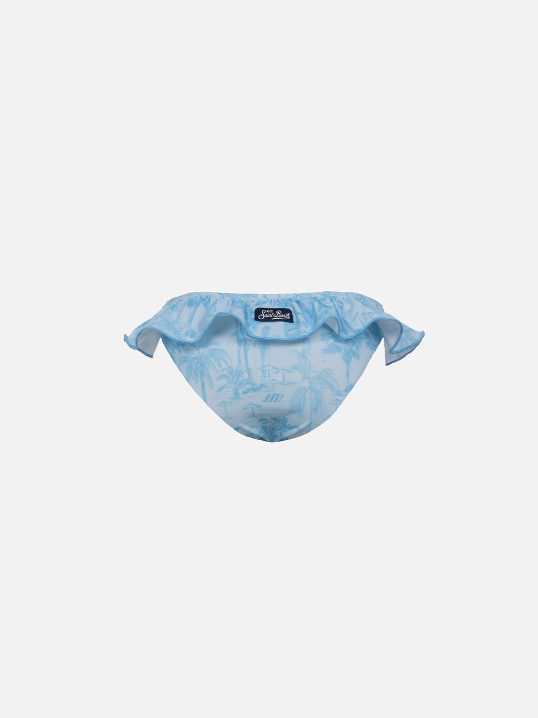 Badeslip Melly mit Rüschen für Mädchen mit Toile de Jouy-Print