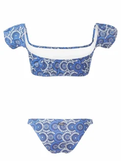 Bandeau-Bikini aus Denim mit Blumenmuster