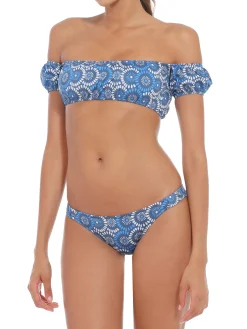 Bandeau-Bikini aus Denim mit Blumenmuster