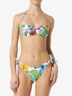 Bandeau-Bikini für Damen mit tropischem Aufdruck