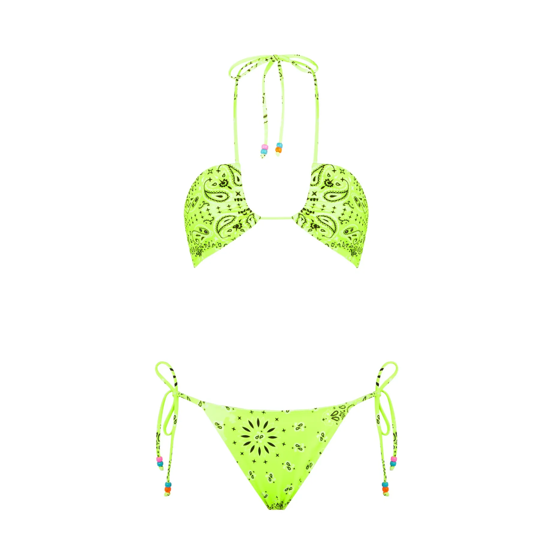 Bandeau-Bikini für Damen mit Bandana-Print und Anhängern