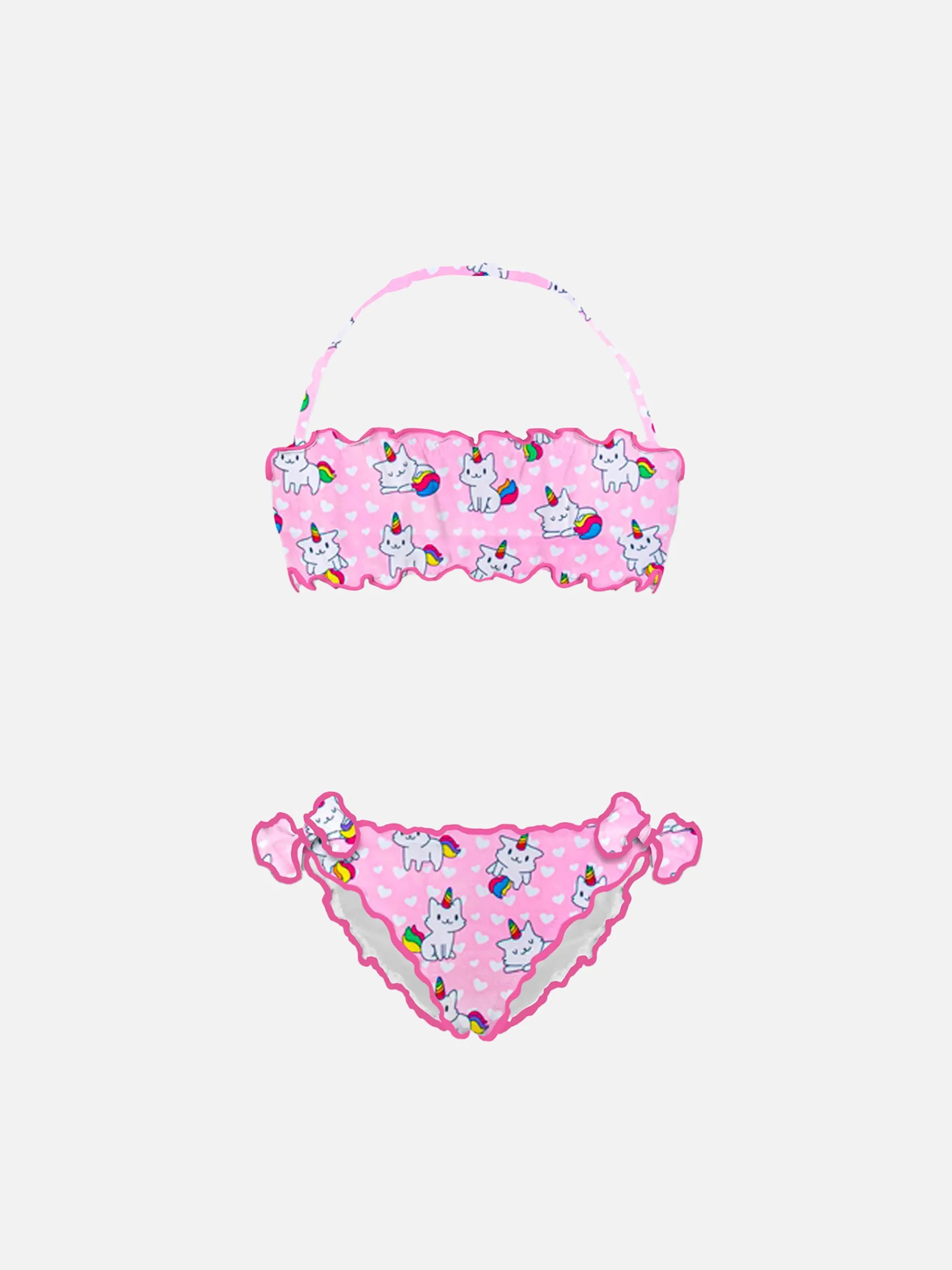 Bandeau-Bikini für Mädchen mit Katzenprint