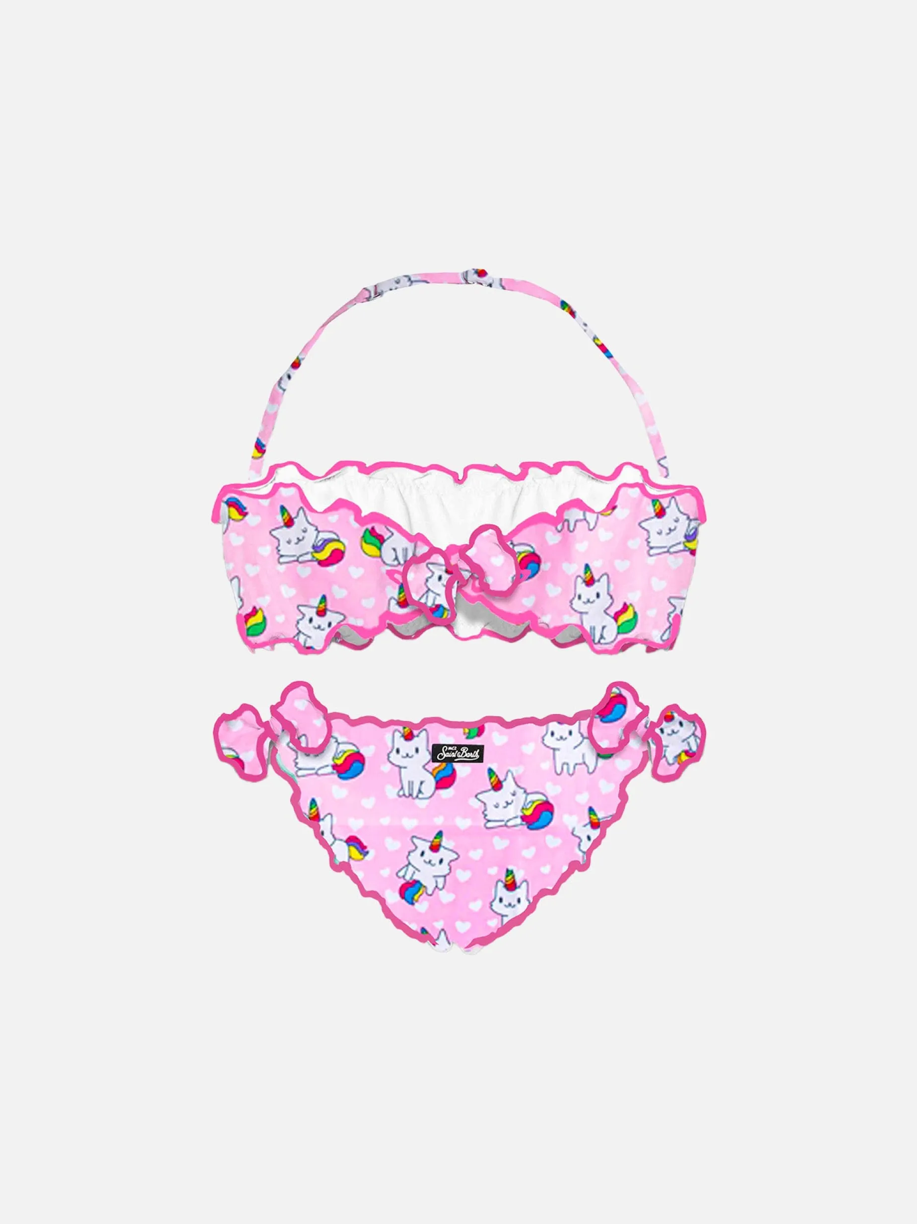 Bandeau-Bikini für Mädchen mit Katzenprint