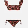 Bandeau-Bikini mit Blumenmuster und Rüschen