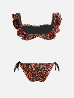 Bandeau-Bikini mit Blumenmuster und Rüschen