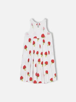 Baumwollkleid für Mädchen Masha mit Erdbeer-Eis am Stiel-Print