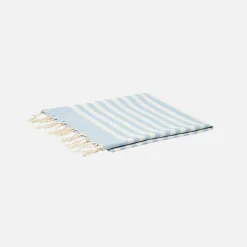 Baumwoll-Strandtuch Fouta mit hellblauem Streifendruck