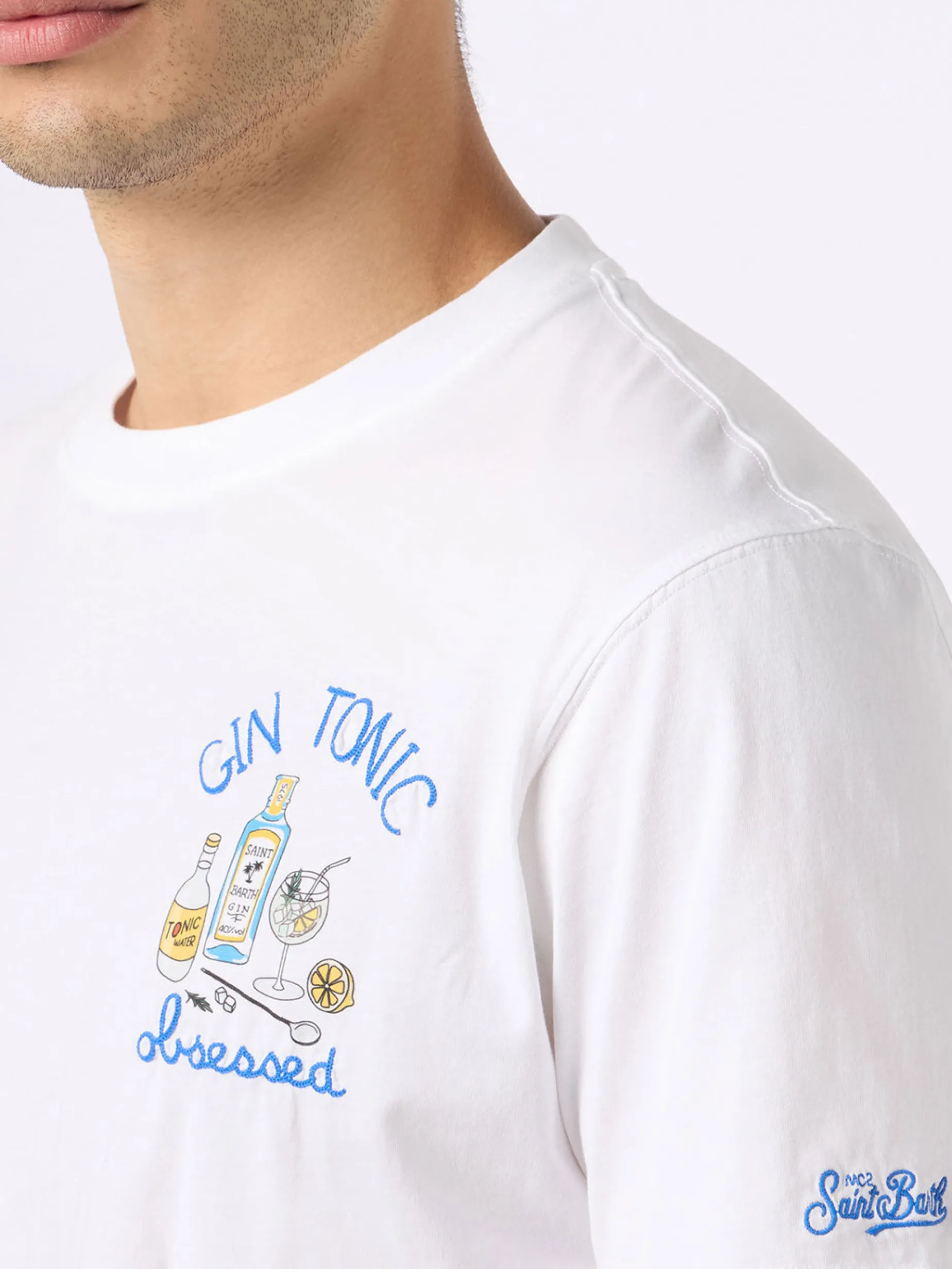 Baumwoll-T-Shirt für Herren mit Gin Tonic-Stickerei
