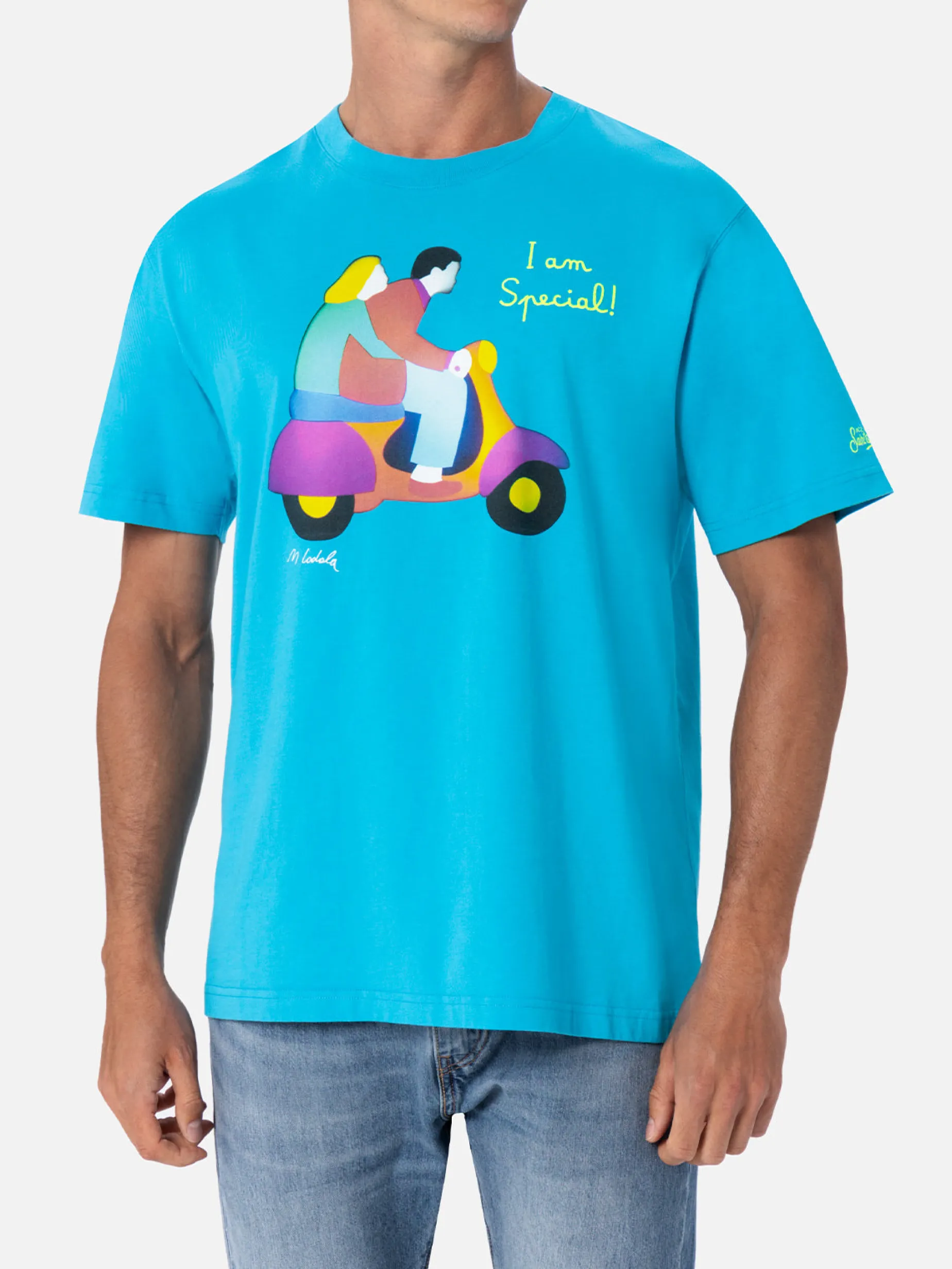 Baumwoll-T-Shirt für Herren mit platziertem Lodola-Aufdruck und Stickerei | MARCO LODOLA SPECIAL EDITION